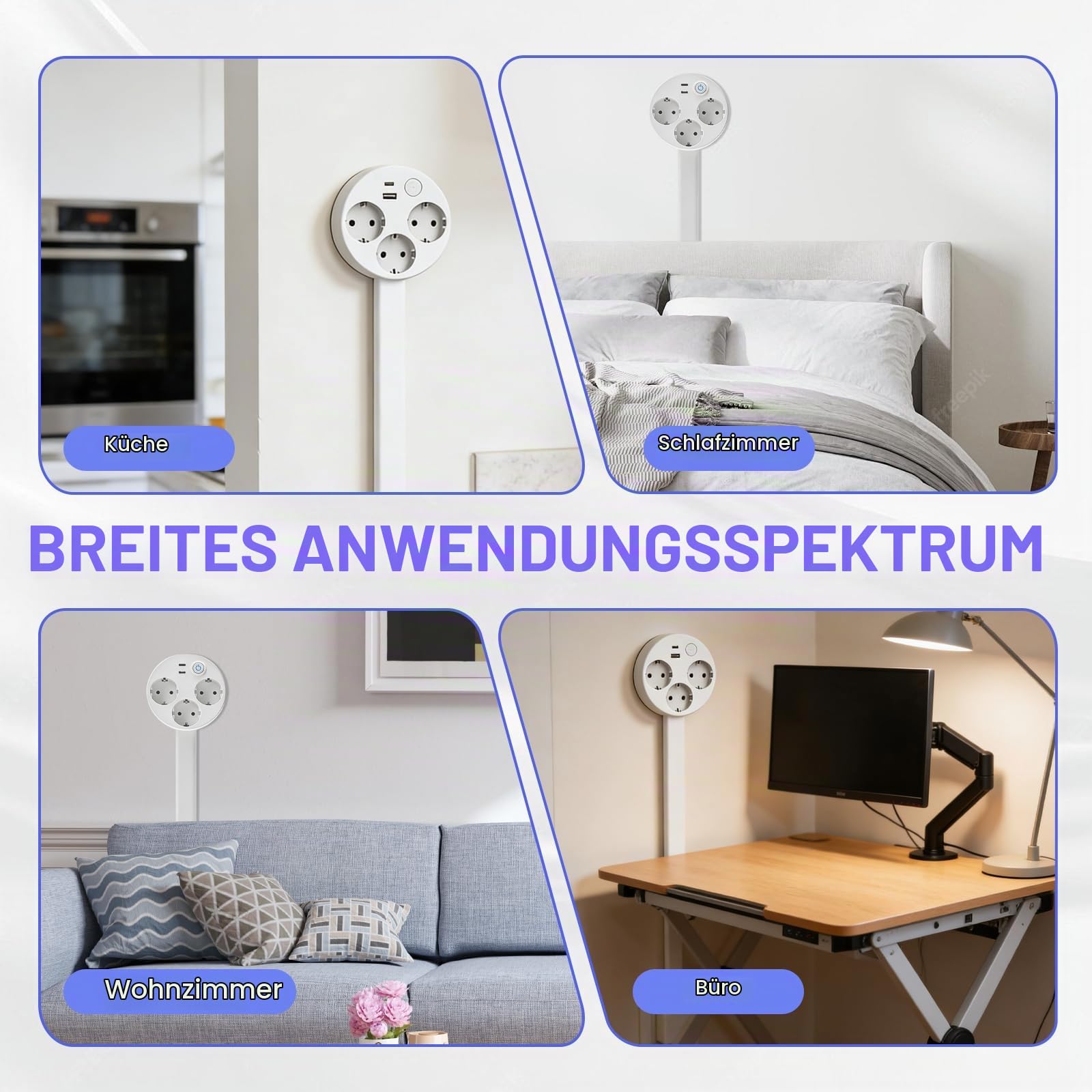 Erweiterbare Steckdosenleiste Ausziehbar mit Ausziehbarer(45-70cm)