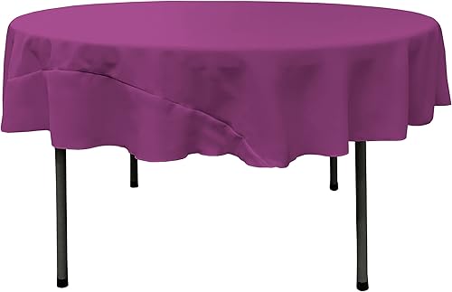 Miniatura 4 de LA Linen Mantel redondo lavable de popelín de poliéster, resistente a las manchas y a las arrugas, 51 pulgadas, mantel de tela para comedor, cocina,