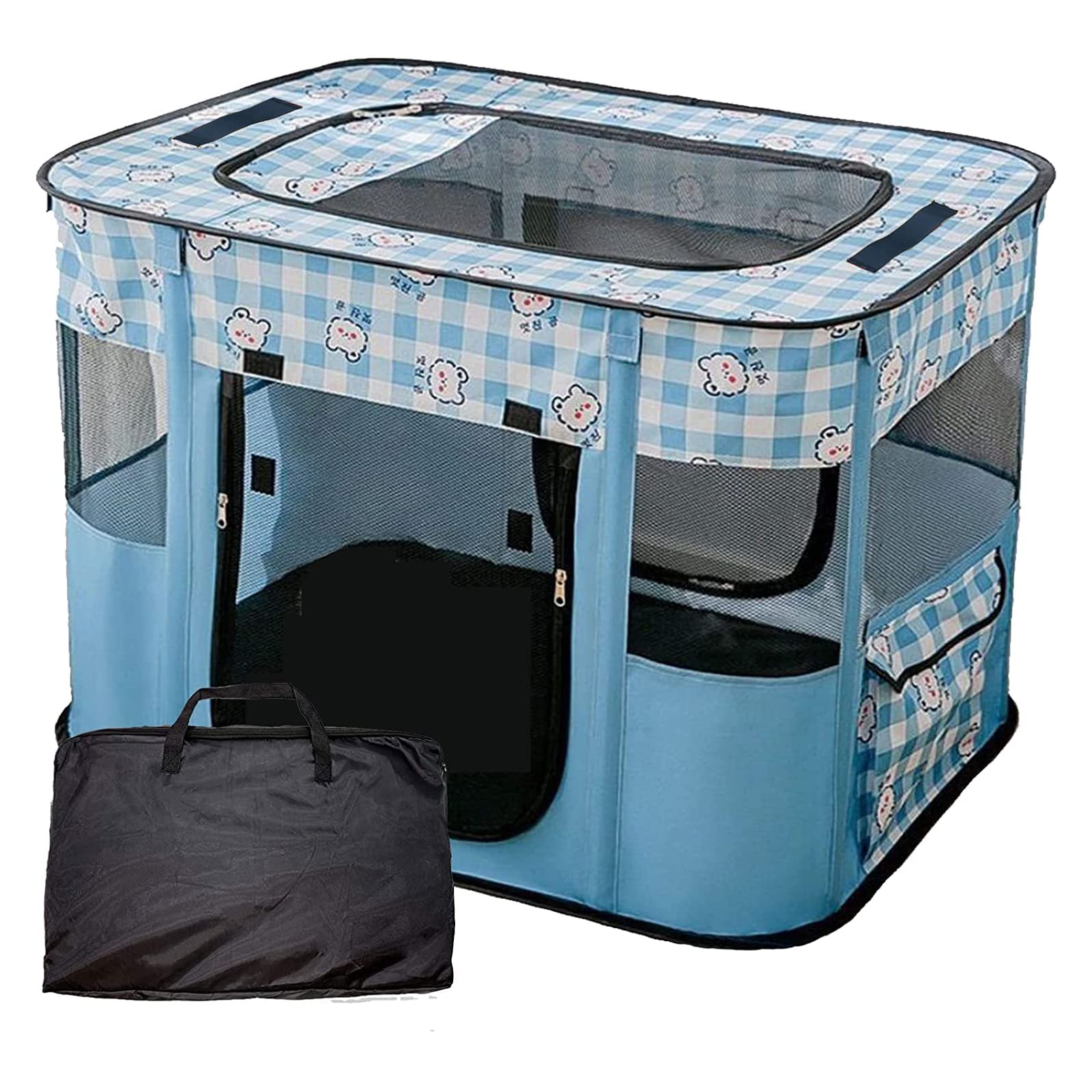 VARMTOR Puppy Playpen, Portable Dog Play Pen, Sturdy Cat Playpen, Foldable pop up pet Tent, Pet Playground Indoor/Outdoor (L, Blue) CF-01