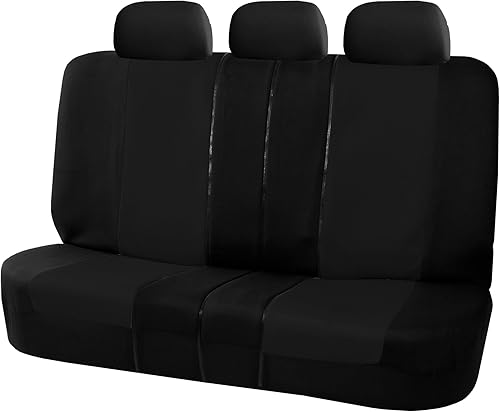 TLH Juego de fundas de asiento de automóvil multifuncionales de tela plana para asiento trasero, compatible con bolsa de aire, color negro, funda de
