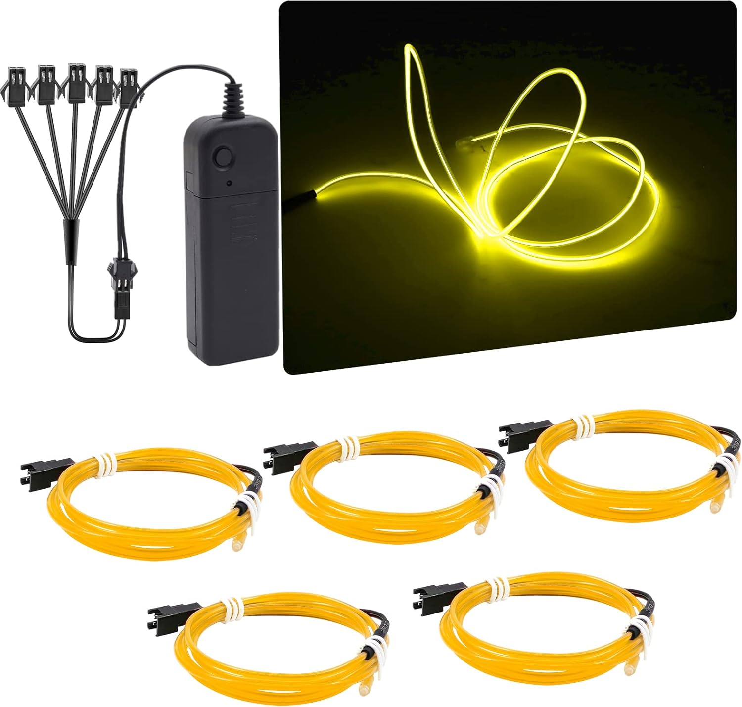 EL Wire Neon Lights, 5 In 1(3.28Ft Each) Electroluminescent EL Wires Set for Holiday Party, DIY Decoration, Warning Sign