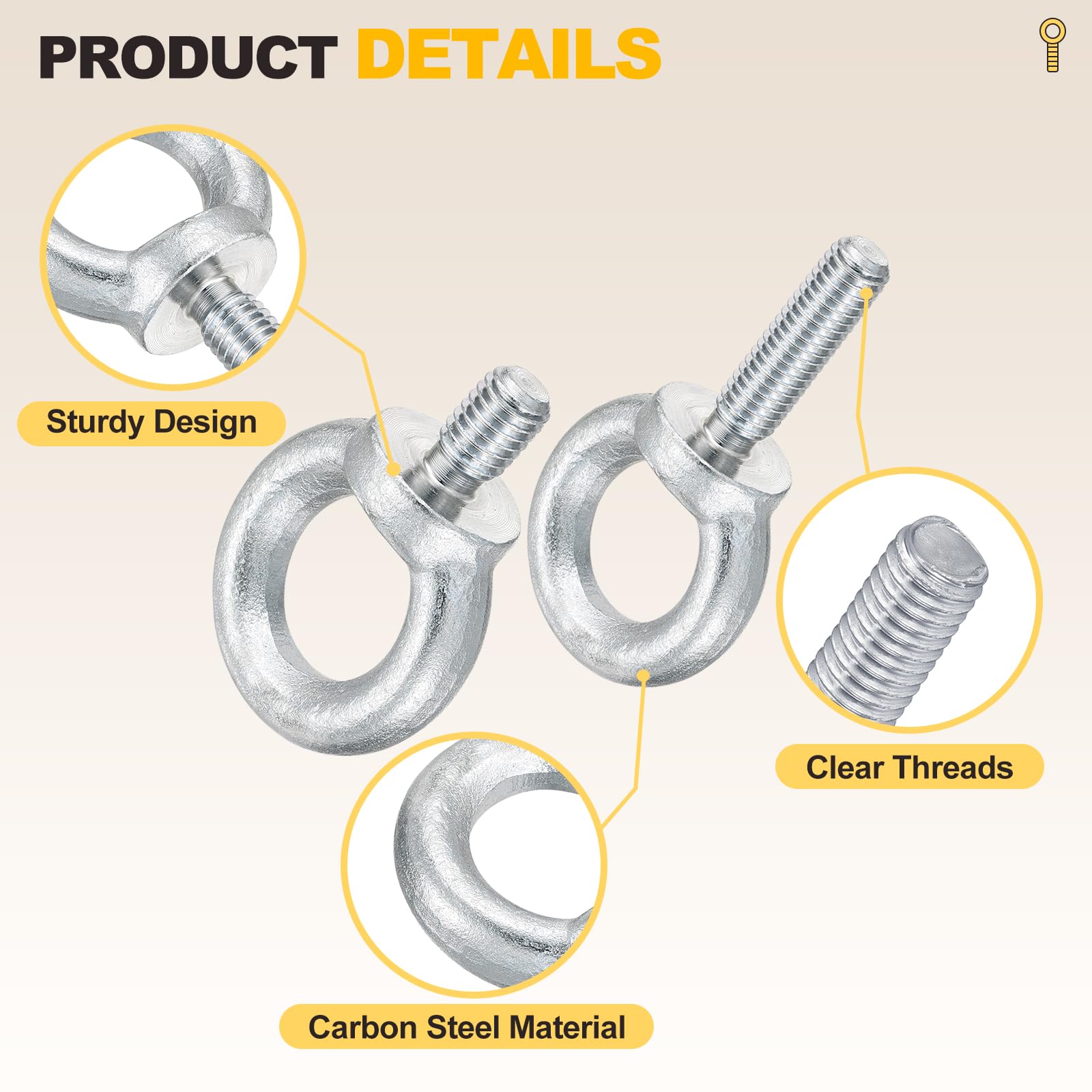 METALLIXITY Shoulder Eye Bolt (1/4"x1/2") 4Pcs, Carbon Steel Machinery Lifting Ring Threaded Eye Bolt - for Load Hoisting White - Image 3