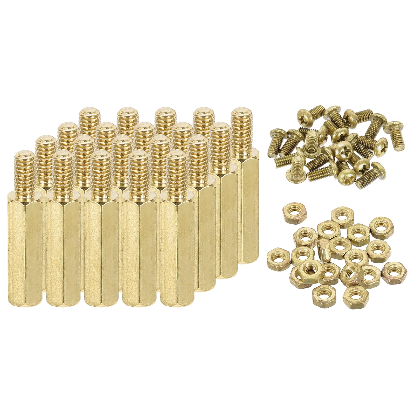 sourcing map M3 Male Brass Hex Spacer Standoffs Screws Nuts, 20 Set Hex Column Screw Nut Assortment Kit M3*16+6 Threaded Standoff for Raspberry Pi PCB Motherboard DIY — image 1