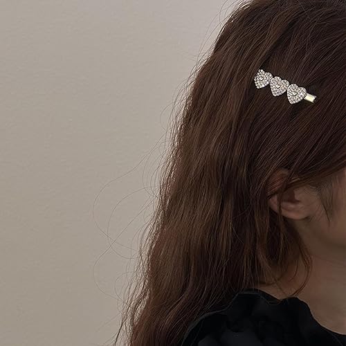 Miniatura 2 de Pinza para el pelo con forma de corazón de cristal para mujer, pasadores de pelo con forma de corazón plateado con diamantes de imitación, horquilla