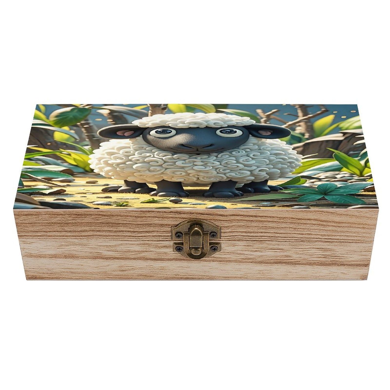 LZQPOEAS Cartoon Black White Sheep Wooden Box Storage Space to Organize Jewelry in A Beautiful Small Storage Box Decorative Card Boxes Memory Treasure Boxes for Crafts And Photo Storage