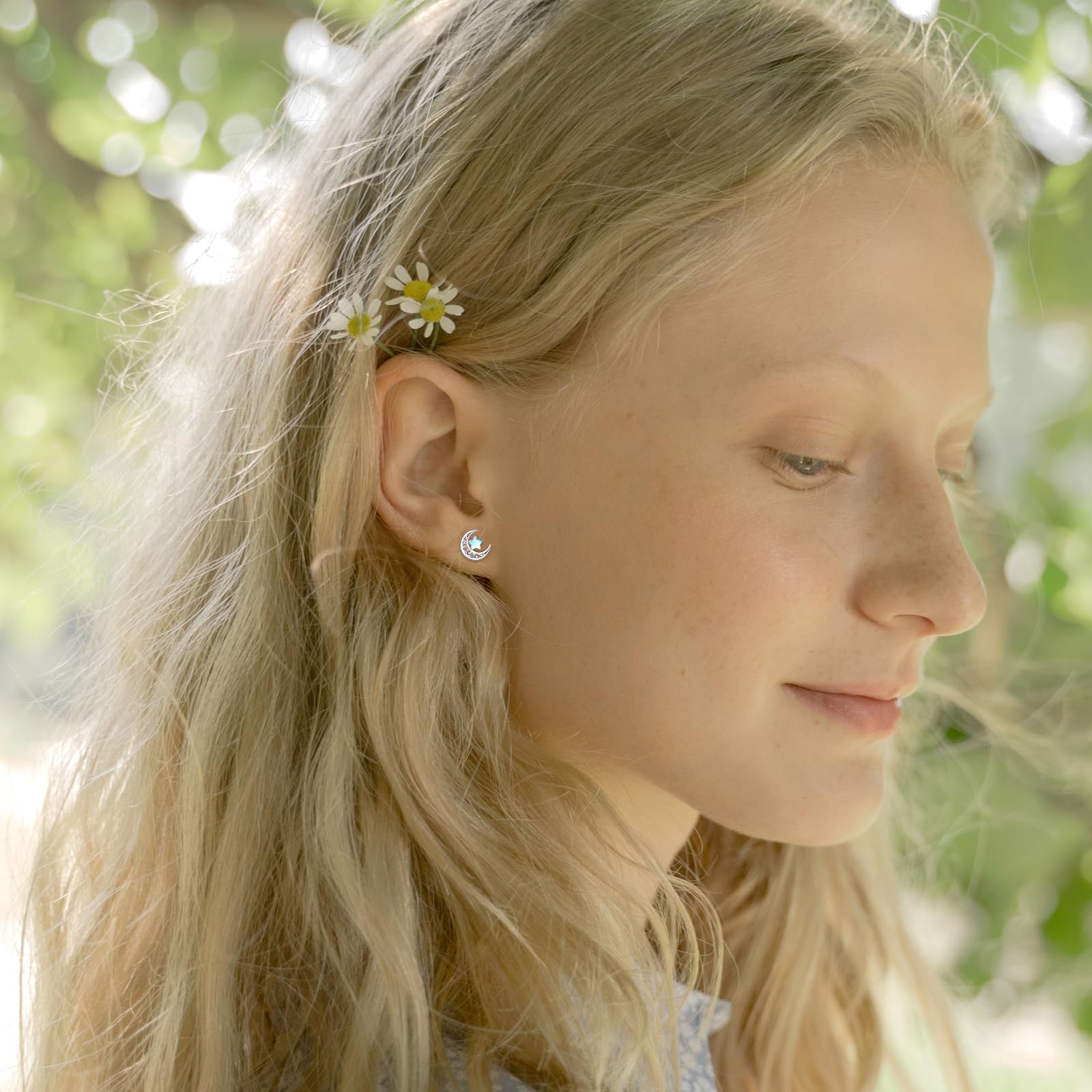Eusense Pendientes de Moonstone/Pendientes de Luna/Pendientes de árbol de la Vida/Pendientes de Luna y Estrella/Pendientes de Filigree Drop 925 Pendientes de Perno de Plata Esterlina joyas de Mujer