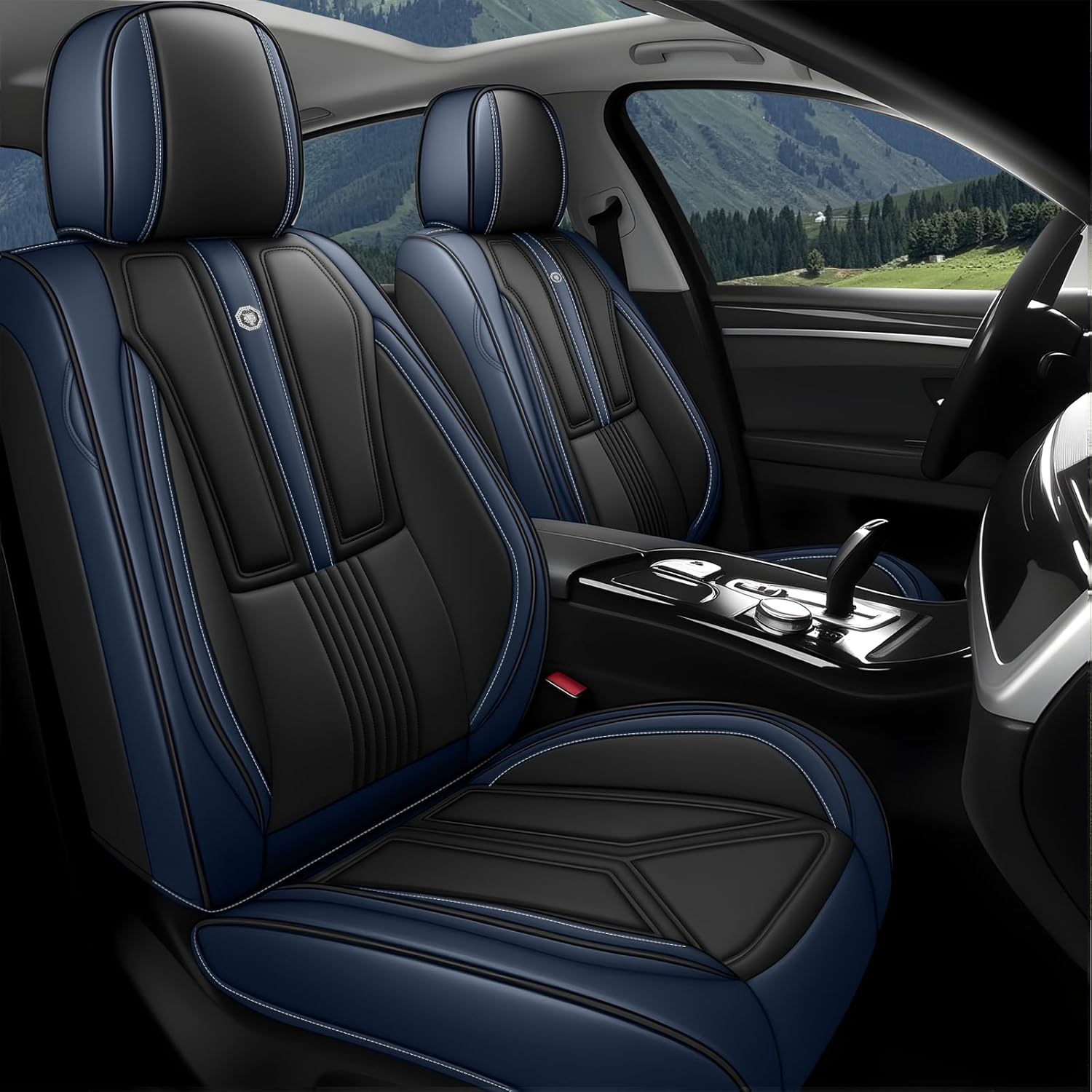 Car Seat Covers Fit for Honda Passport 2019-2024 - Seat Covers with Premium Nappa Leather, 3D Lumbar Support, Side Airbag Compatibility(Front Row, Black & Blue)