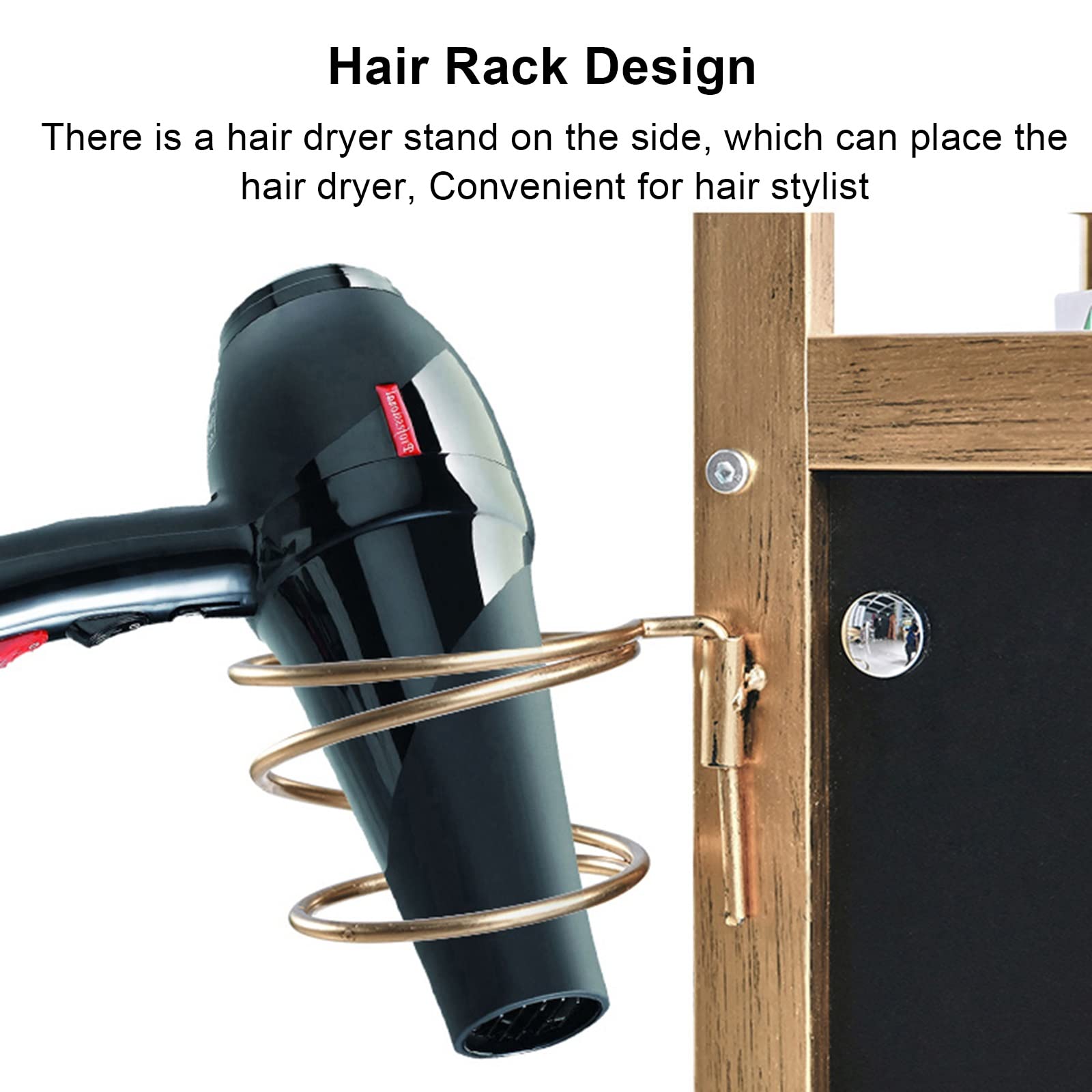 5-stöckiger Friseur-Werkzeugwagen mit 4 Ablagen und Haartrocknerregal, professionelle Friseurausrüstung, schwarz, 36 x 32 x 85 cm