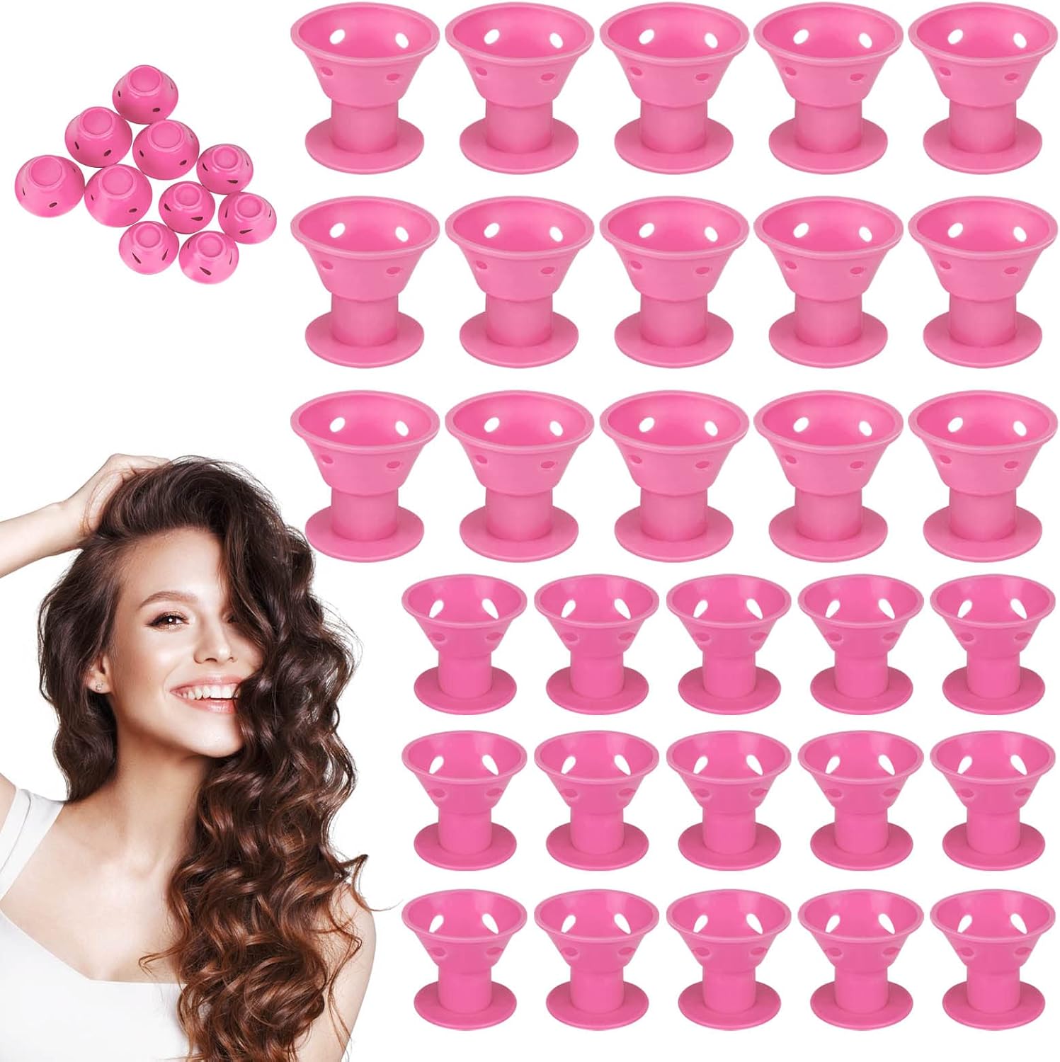 Holdfiturn 30 PCS Pink Magic Hair Roller Hair Curlers Silicone Spiral