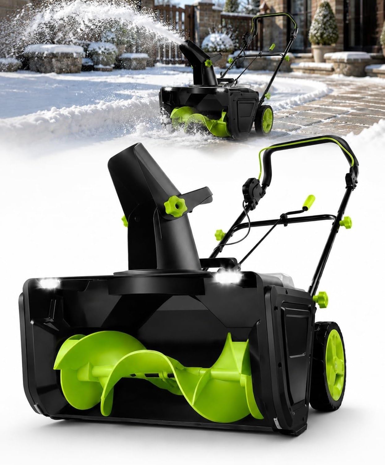Soplador de Nieve inalámbrico 40V, Motor 3500W, Alcance 25FT, Boca orientable 180°