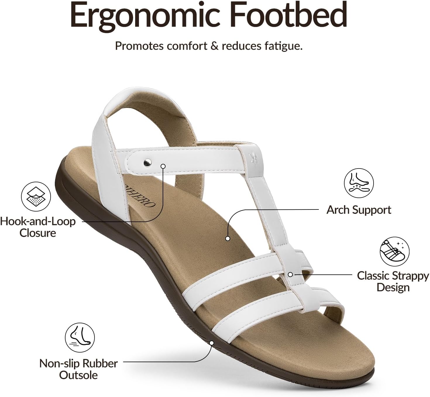 Rihero Women's Orthopedic Arch Support Sandals Orthotic Comfortable Walking Casual Adjustable Summer Beach Flat Sandals - Image 4