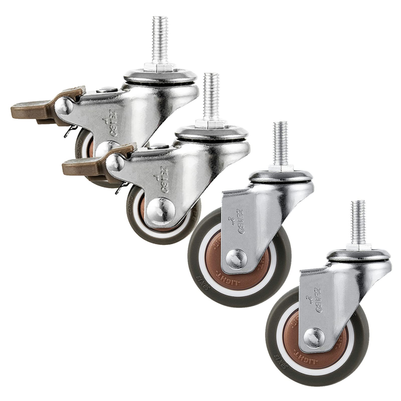 4 Ruote girevoli per impieghi gravosi da 25 mm/38 mm/50 mm, Ruote girevoli con Freno/Senza Freno, Piccole Ruote girevoli silenziose in Gomma TPE, Ruote girevoli di Ricambio per mobili, 2 Sen