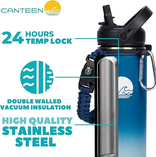 Miniatura 2 de Canteenies Botella de agua para niños para la escuela, 14 onzas, tapa con pajilla, calcomanías, acero inoxidable aislado al vacío de doble pared,