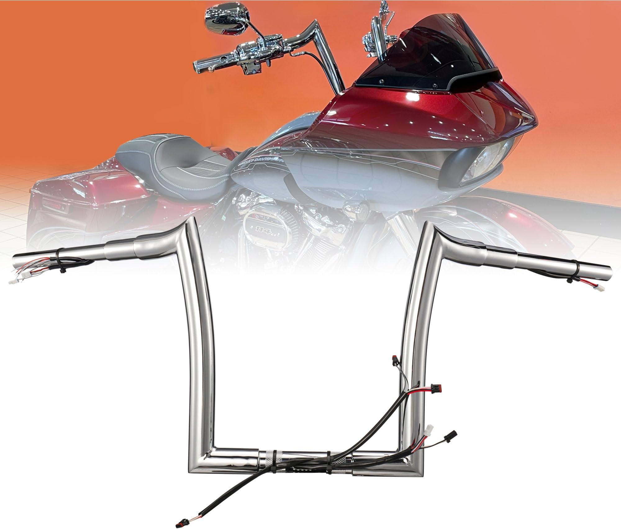 TIGERSGATE Chrome PREWIRED 1.5" Fat Ape Hanger Handlebar 12" Rise for 16-23 Harley Road Glide & Road Glide Special & Road Glide Custom