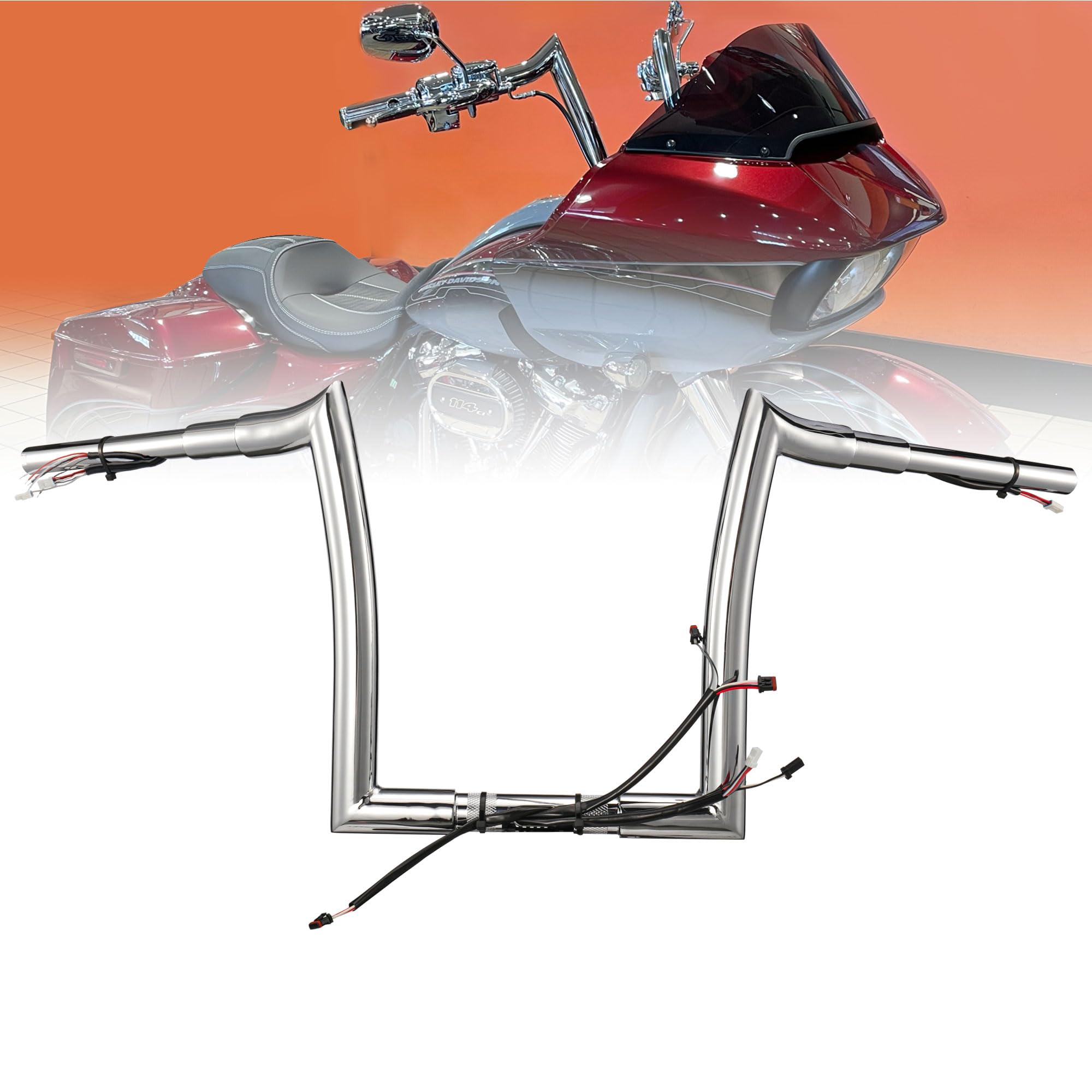 Chrome PREWIRED 1.5" Fat Ape Hanger Handlebar 12" Rise for 2016-2023 Harley Road Glide & Road Glide Special & Road Glide Ultra