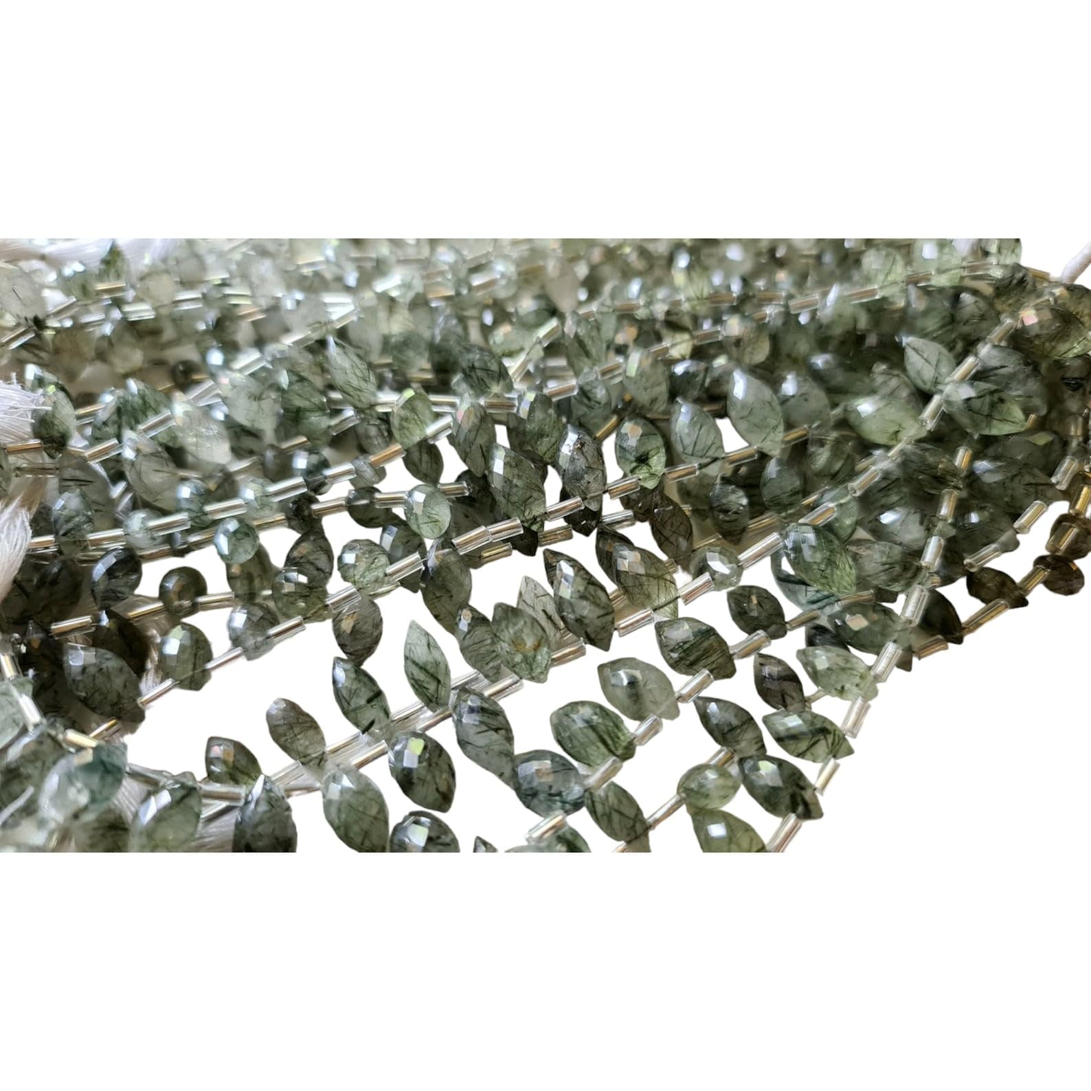 Perles de marquise soufflées en rutile vert de 10 à 14 mm pour la création de bijoux pour femmes