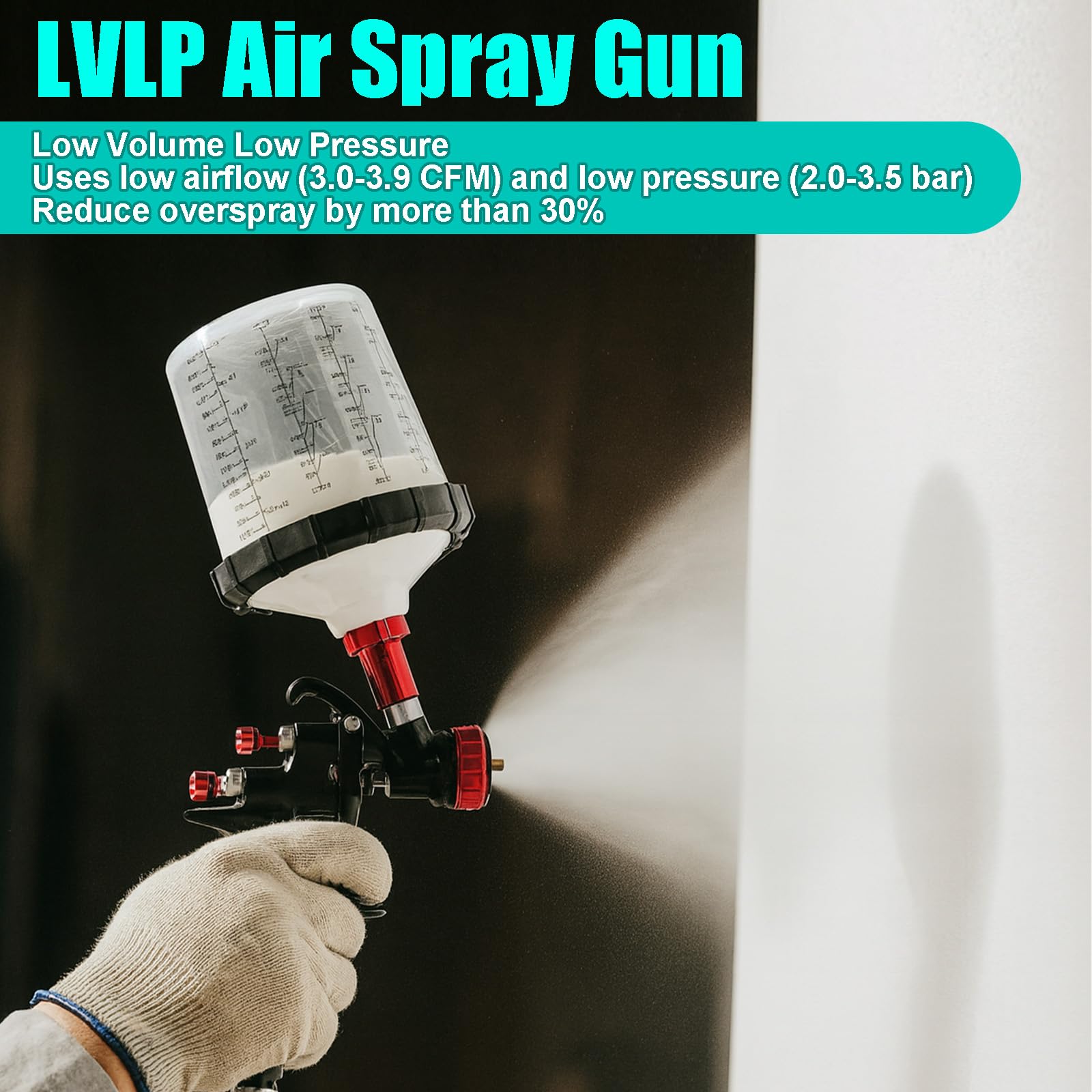 LVLP - Pistola per verniciatura ad aria compressa con serbatoio da 650 ml | Pistola a spruzzo con 3 ugelli da 1,3/1,7/2,0 mm e 10 bicchieri usa e getta per lavori di pittura