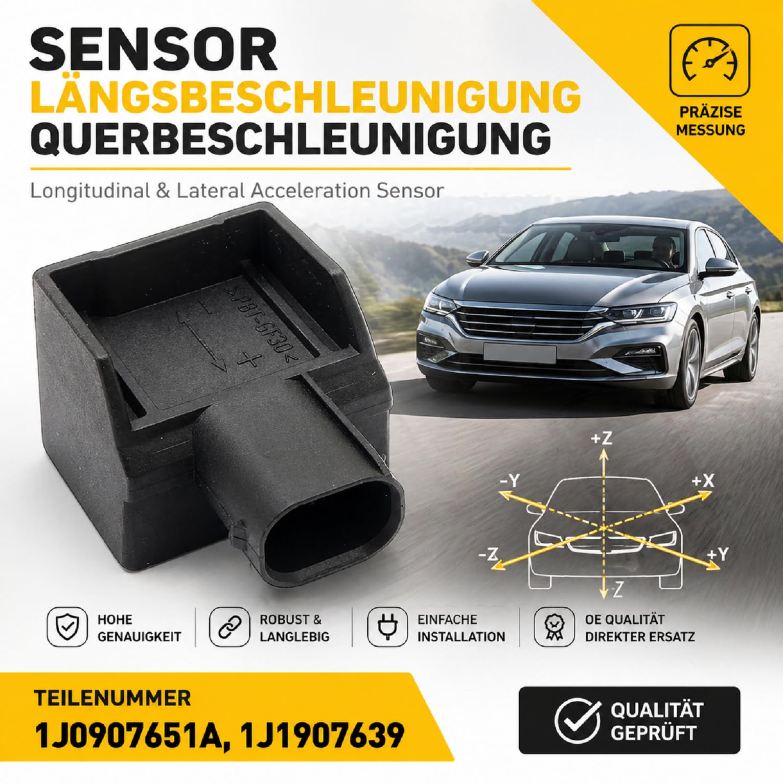 ESP Sensor 1J0907651A | Compatible con A2 A3 TT Golf 4 Polo Transporter T5 | Seat Leon Acelerómetro & Sensor AIC | Sensor de Aceleración Cruzada 59076 | OE# 1J1907639 para Golf IV