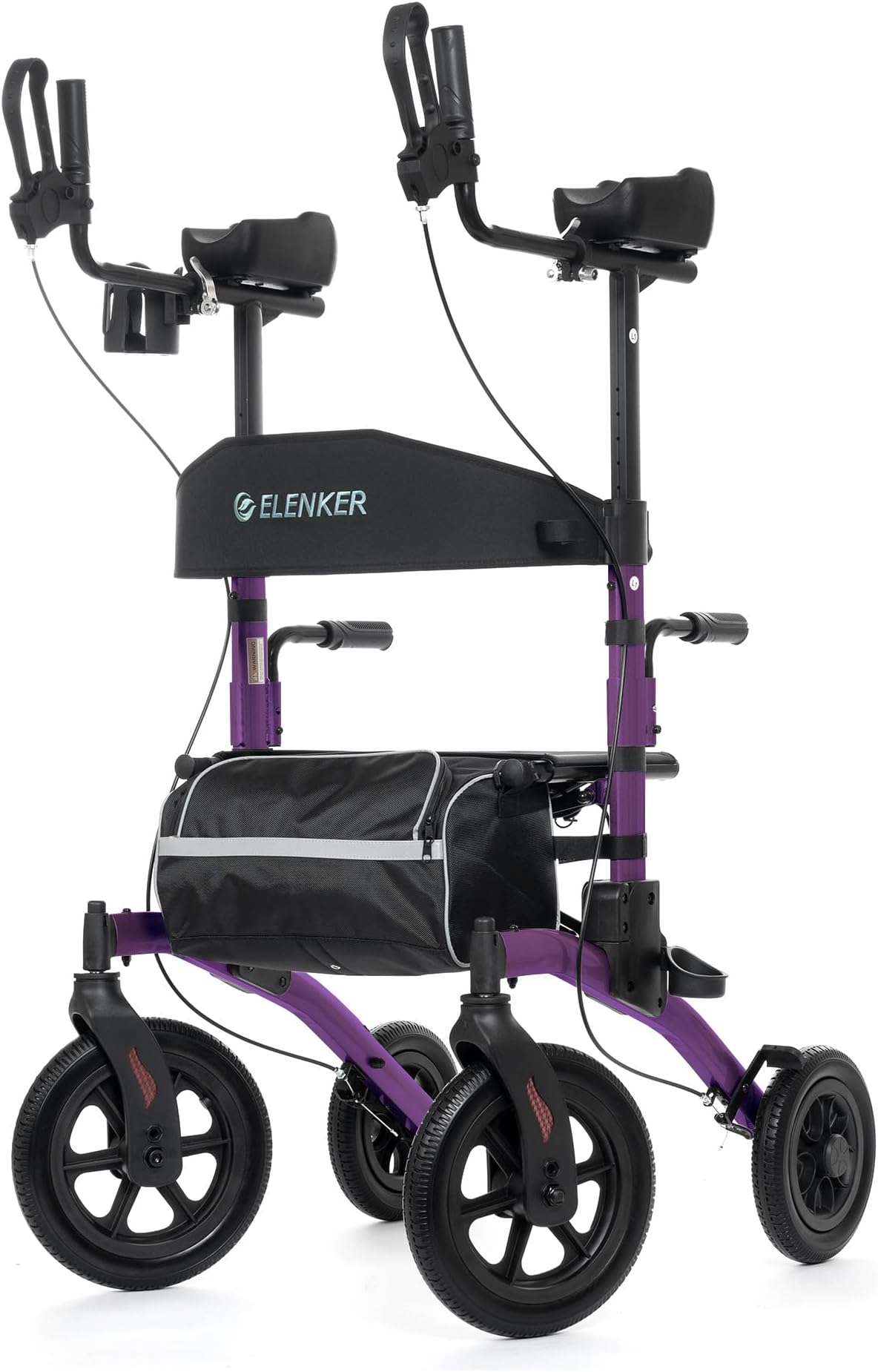 ELENKER Upright Rollator Walker with 12" Front Wheels for Seniors, Purple