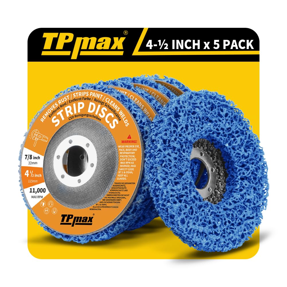 4-1/2" x 7/8" Stripping Discs for Rust and Paint Removal - Poly Abrasive Angle Grinder Wheels, 10-Pack (Blue)