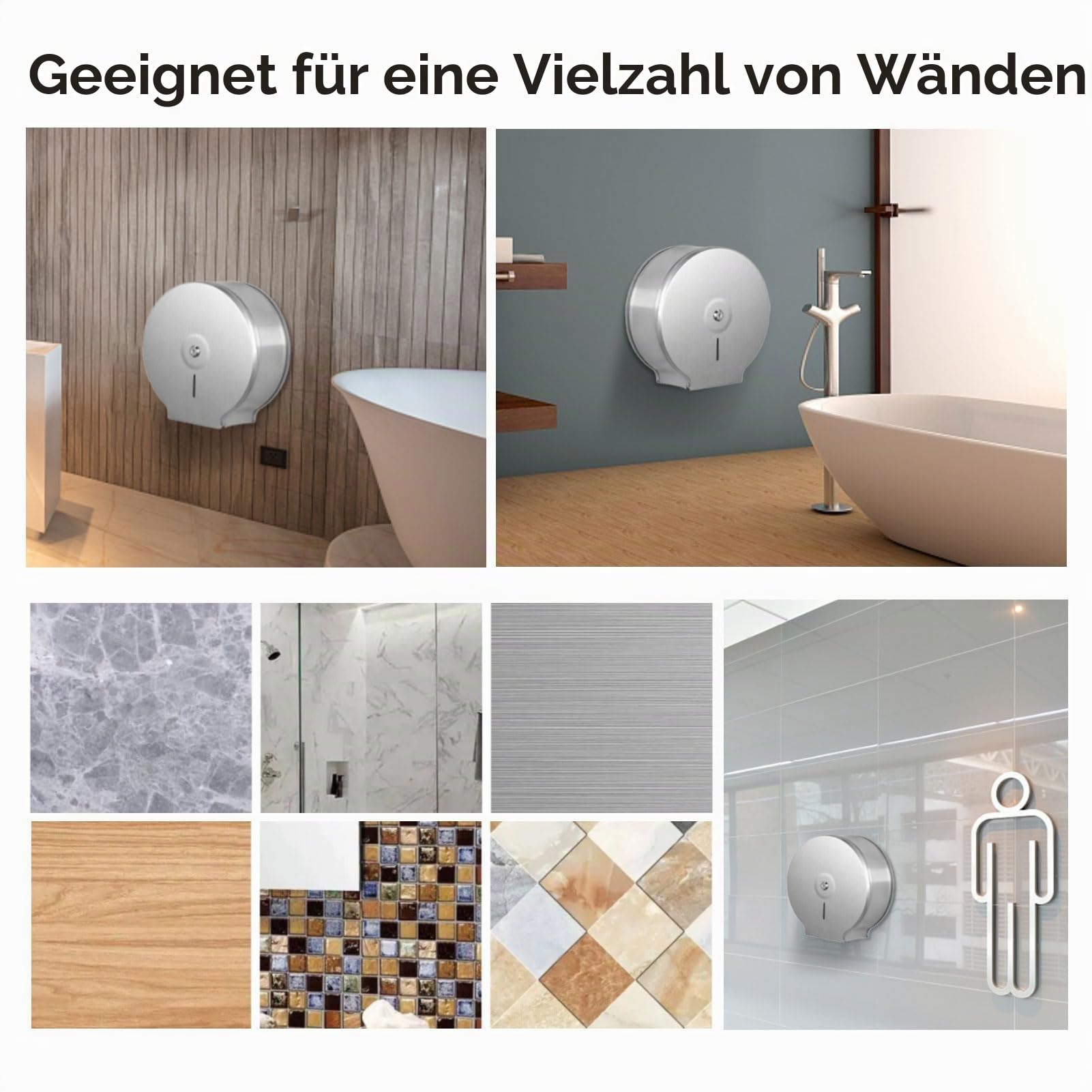 HERCHR Toilettenpapier-Spender Für Jumborollen, 25.5cm Edelstahl-Toilettenpapierhalter Wandhalterung Mit Sperrschlüssel Spender Für Toilettenpapier, Rollkernabstand Ist Größer Als 6,5, Weniger Als 9cm