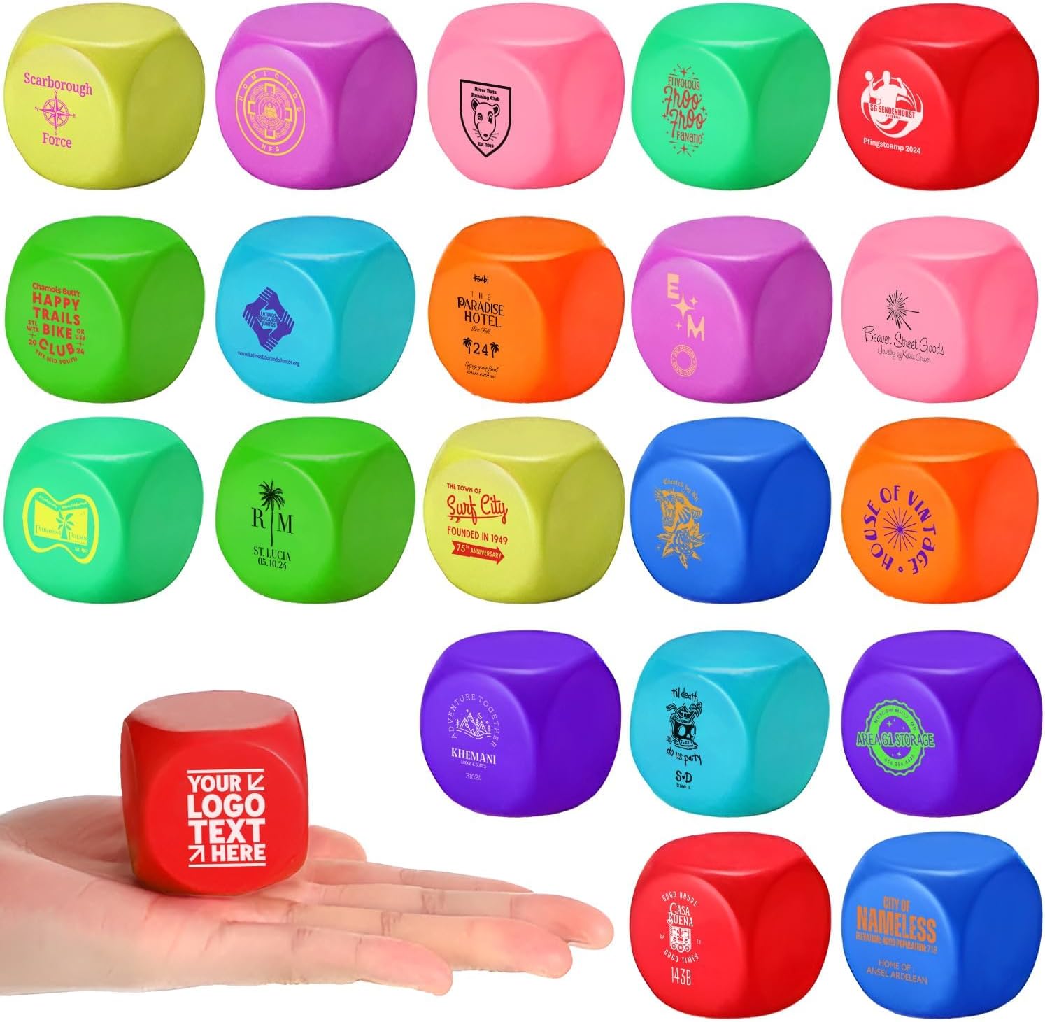 100 Sets Custom Stress Relief Foam Cubes with Logo, Bulk Rounded Square Personalized Hand Squeezers, Professional Anxiety Relief Tools for Corporate Events, Office, Trade Show Promotional Gifts (100)