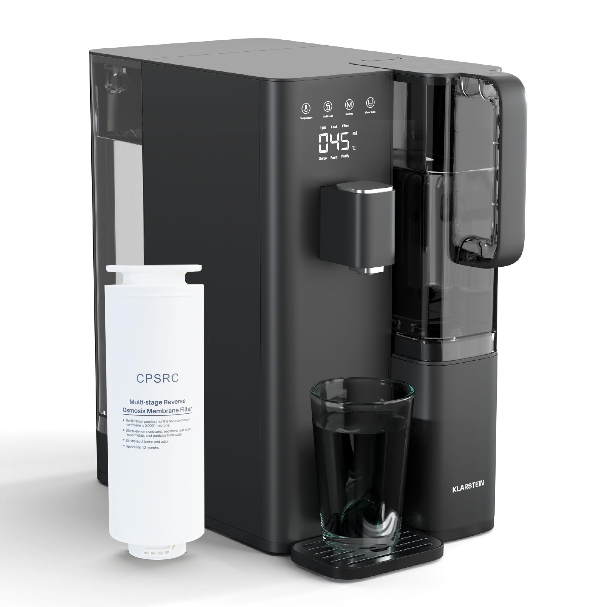 Klarstein VitalPour Osmoseanlage - 5-Stufen Umkehrosmosefiltration, Heißwasser in 3 Sek., 5L Tank & 1,5L Krug, 5 Temperaturstufen, Touch-Display, Kindersicherung, Einfacher Einbau
