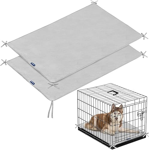 Tapete impermeable para jaula de perro con cuerda, paquete de 2 (42 x 28 pulgadas), almohadillas lavables para orina para perros, almohadillas de