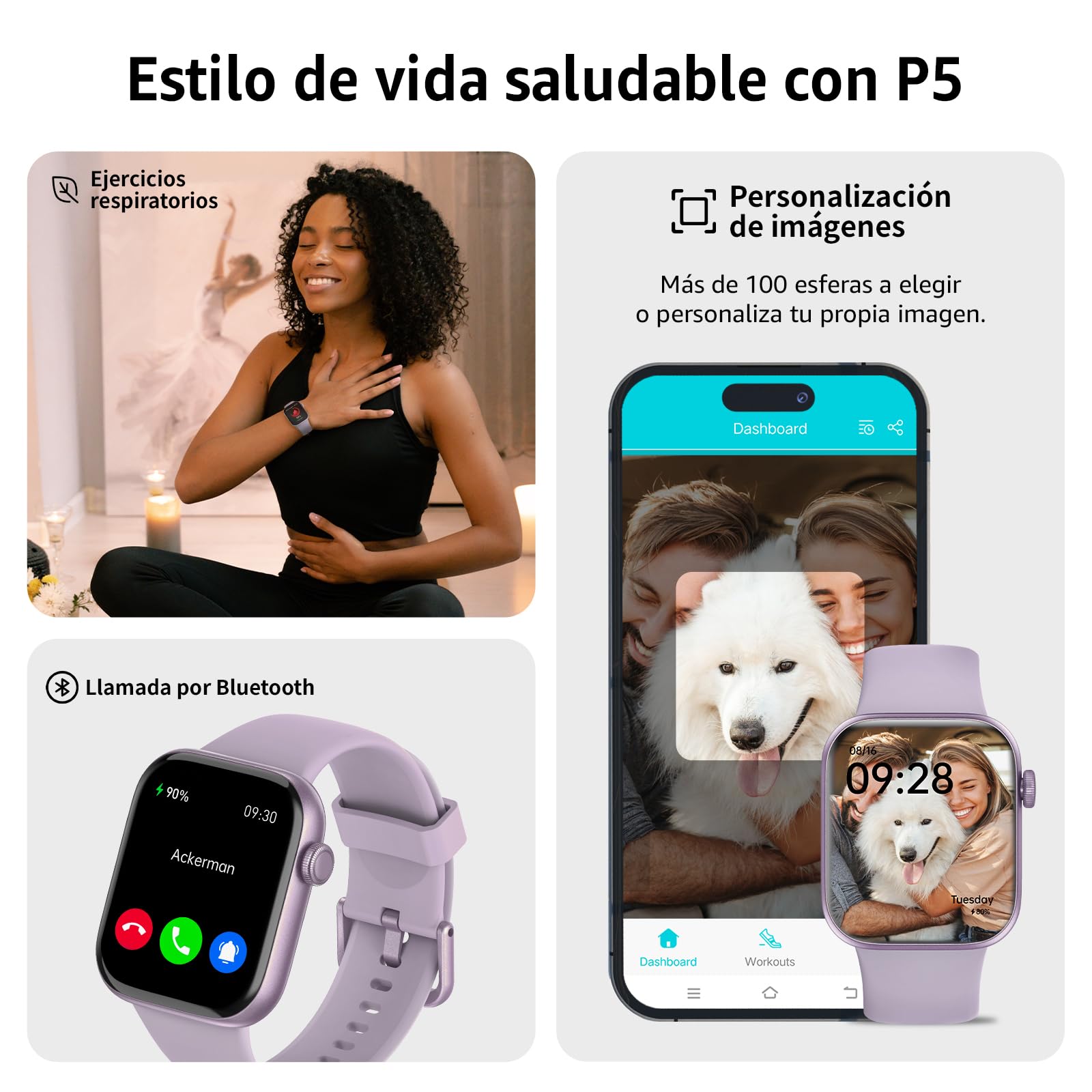 Reloj Inteligente Mujer Hombre, 1.85" Smartwatch con Llamadas Bluetooth, 140+ Modos Deportivos Smart Watch con SpO2/Pulsómetro/Monitor de Sueño/Podómetro, Impermeable IP68 Smart Watch Para Android iOS