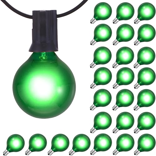 Miniatura 14 de Paquete de 25 bombillas de repuesto G40, bombillas de vidrio incandescente de 5 W 120 V, para tira de luces E12 para exteriores, rosa esmerilado
