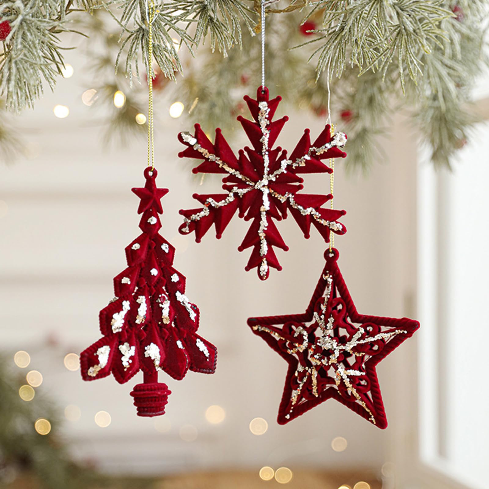 Confezione da 5 ornamenti per albero di Natale affollati a forma di stella, ghirlanda di renne, ciondoli per decorazioni natalizie, accessori fotografici, ciondoli a forma di stella