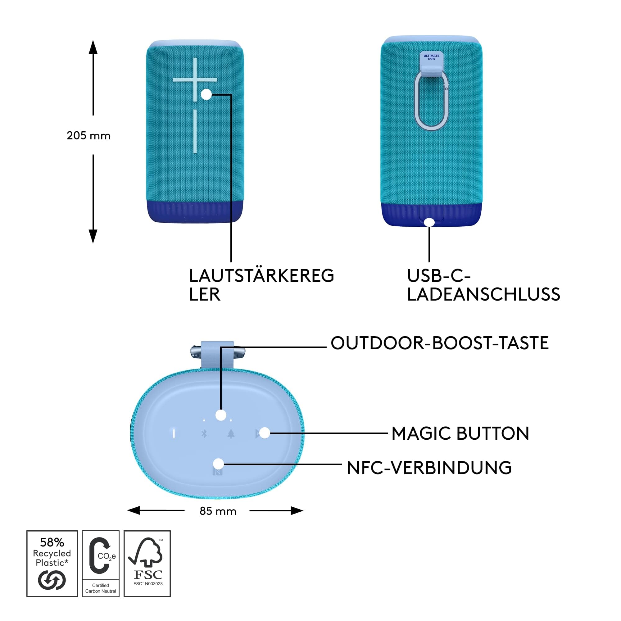 ULTIMATE EARS EVERBOOM kabelloser mobiler Bluetooth-Lautsprecher