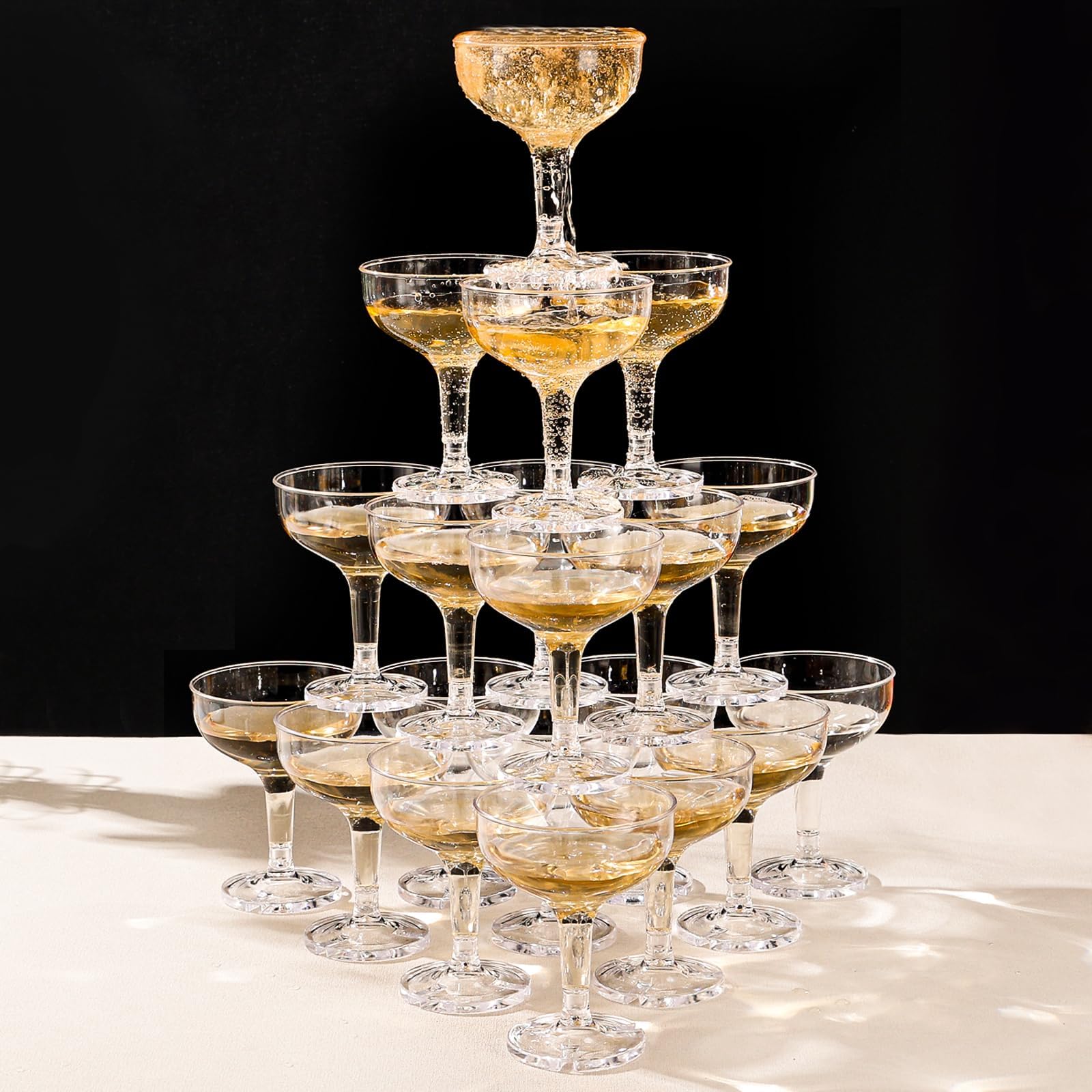 ZOMUIA 50 Pack Acrylic Plastic Champagne Coupe Glasses Tower for Party Wedding Martini Cocktail Glasses Reusable Cups for Wedding Birthday Party Anniversary, 5oz
