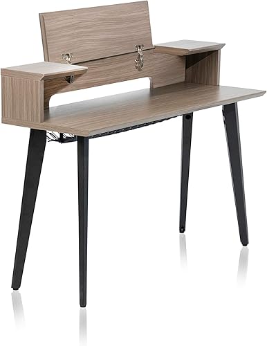 Miniatura 3 de Gator Frameworks Elite Series - Escritorio con teclado de 61 notas con diseño abatible y paso de cable trasero acabado gris madera flotante