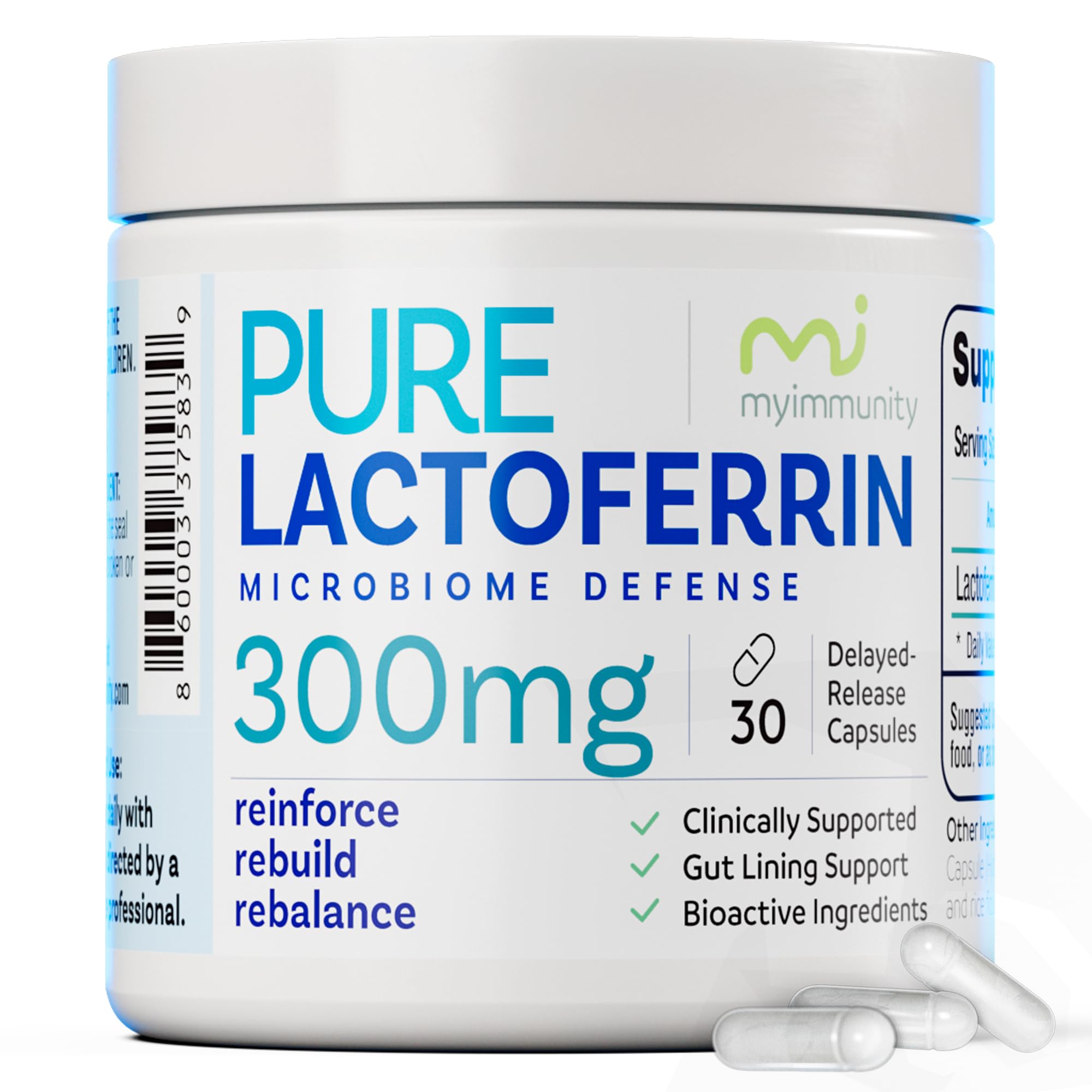 MyImmunity Suplemento de lactoferrina 300 mg, liberação retardada, 30 cápsulas
