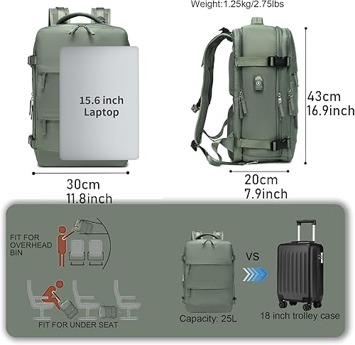 Miniatura 2 de Somago Mochila de viaje con 3 compartimentos grandes, aprobada por aerolíneas, mochila de mano casual, para portátiles de hasta 16 pulgadas, Azul,