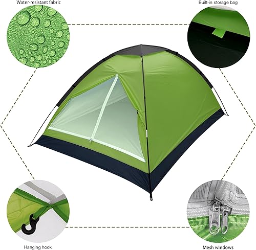 Miniatura 3 de Tienda de campaña de cúpula para 2 personas para acampar impermeable ligera portátil mochilero naranjaazulverde militarverde