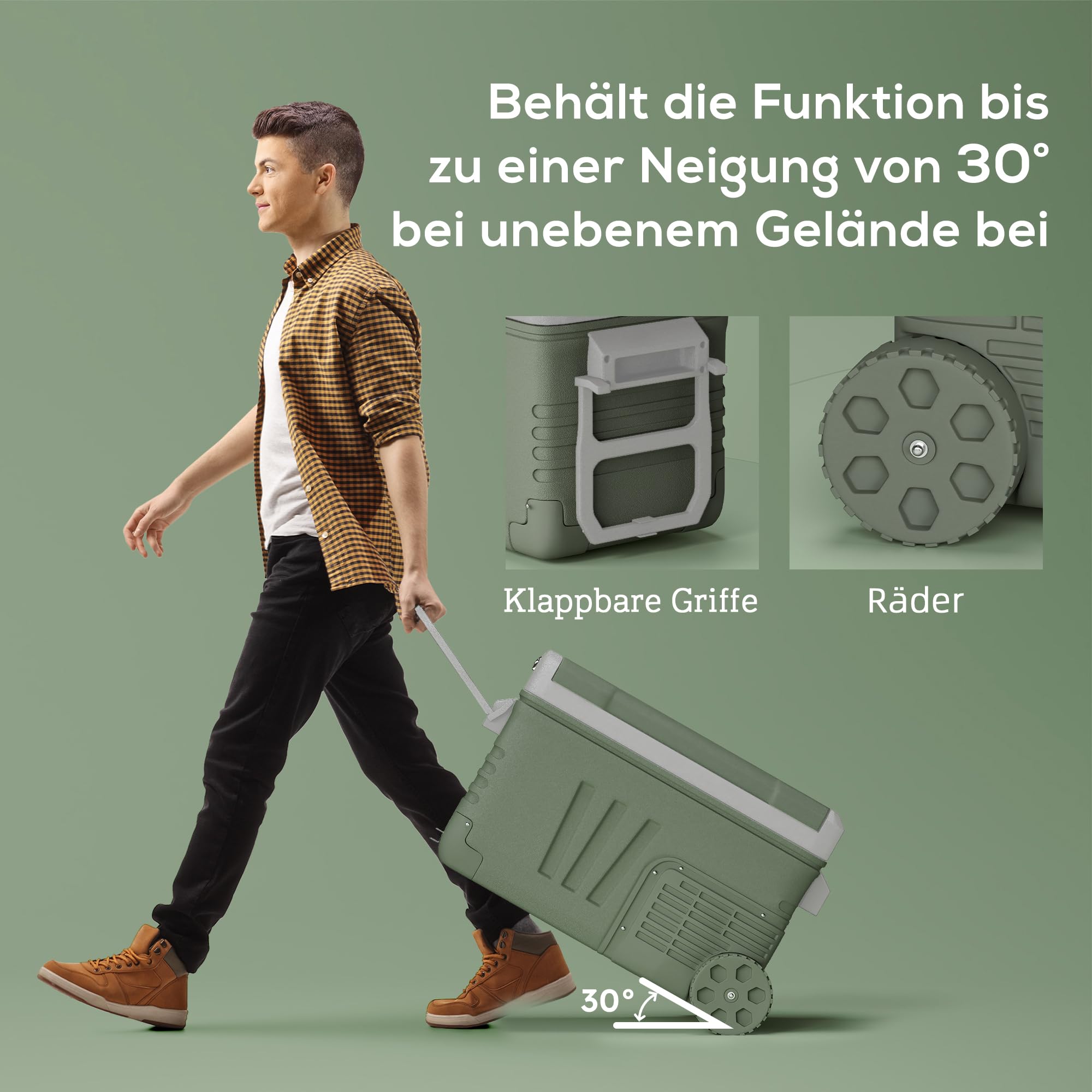 Outsunny 33 Liter Kompressor Kühlbox Leiser Elektrisch bis -20℃ Rolle Grün | Mini Kühlschrank, Kühlbox mit LED, Kühlfunktion, Gefrierbox, Thermobox, 12/230 Volt, für Auto LKW Camping Boot Reisen