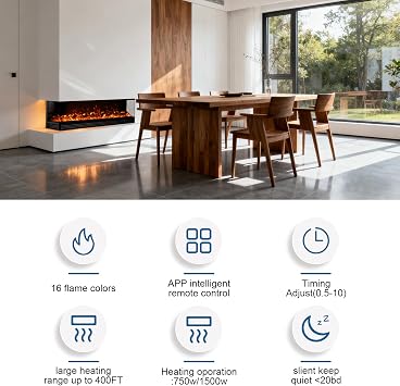 70 Inch Smart 1-2-3 Sided Electric Fireplace Inserts - Built-in - App/Remote Control - 750W/1500W Heating - 16 Realistic Flames - Wood Burning Sound - 10H Timer