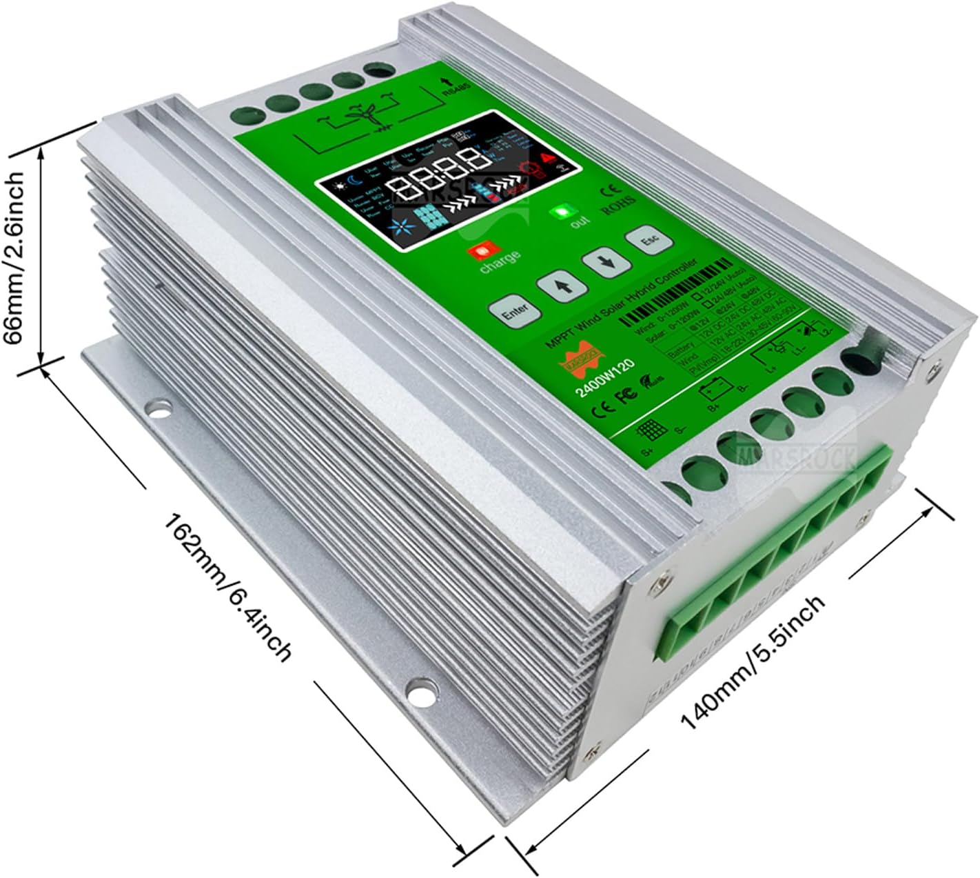 Dimensions of the Marsrock MPPT Hybrid Wind Solar Controller