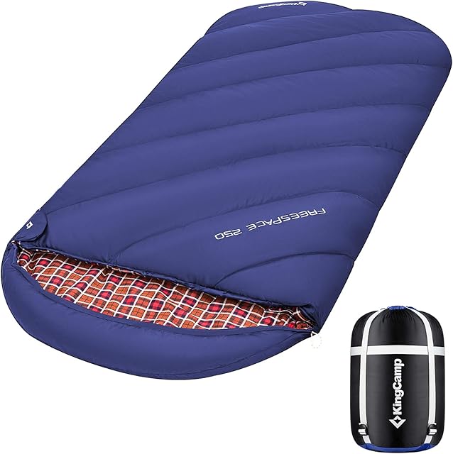 KingCamp XL Sleeping Bag for Adults 3-4 Season Large Wide Flannel Liner Single Warm Waterproof Lightweight for Camping Hiking Backpacking Outdoor with Compression Sack