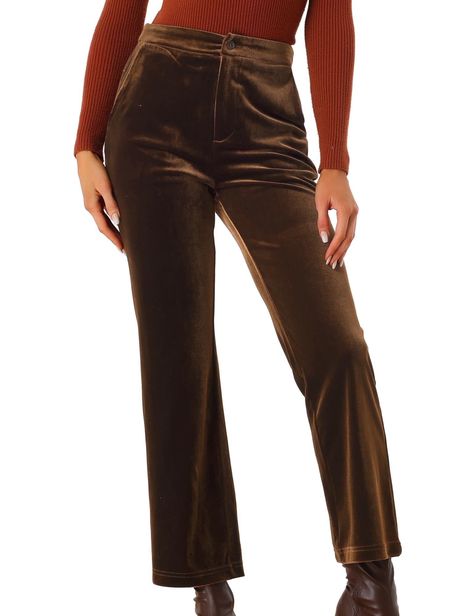 Allegra K Womens Velvet Pants High Waist Elegant Trousers with Pockets Work Business Ankle Pants