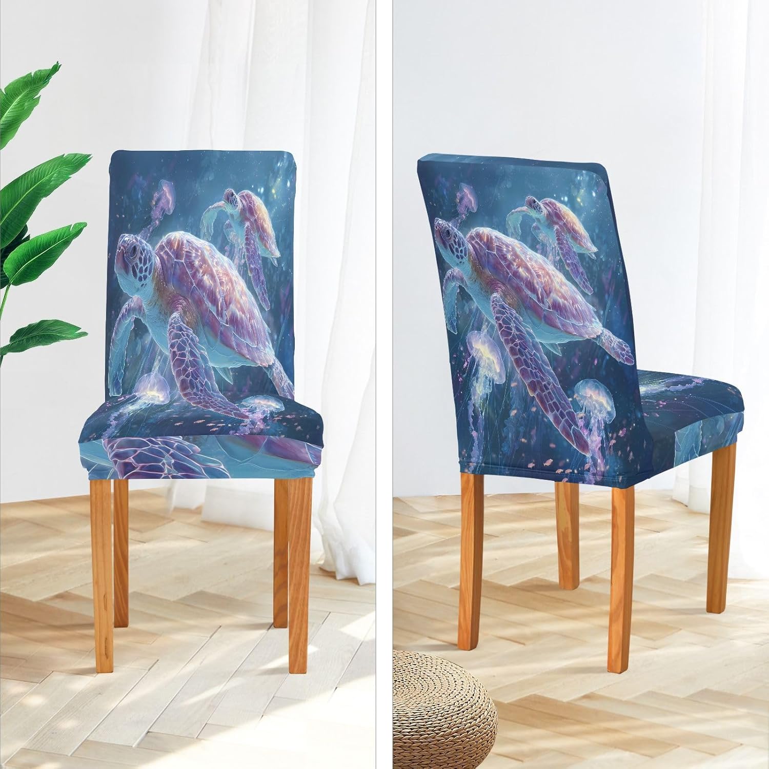 ALAZA Chair Covers for Dining Room, Sea Turtle Jellyfish Stretch Chair Cover Sets Chair Protector Removable Washable for Ktichen Restaurant Hotel