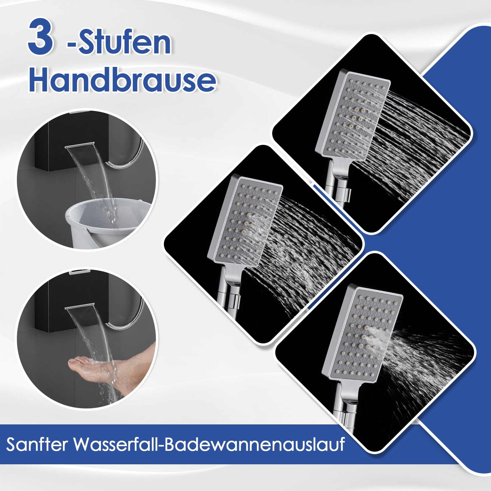 LED Duschpaneel mit Armatur und Temperaturanzeige, Duschsäule Komplettset mit Regendusche, Wasserfalldusche, Massagedüsen, Handbrause und Badewannenauslauf, 304 Edelstahl, Schwarz