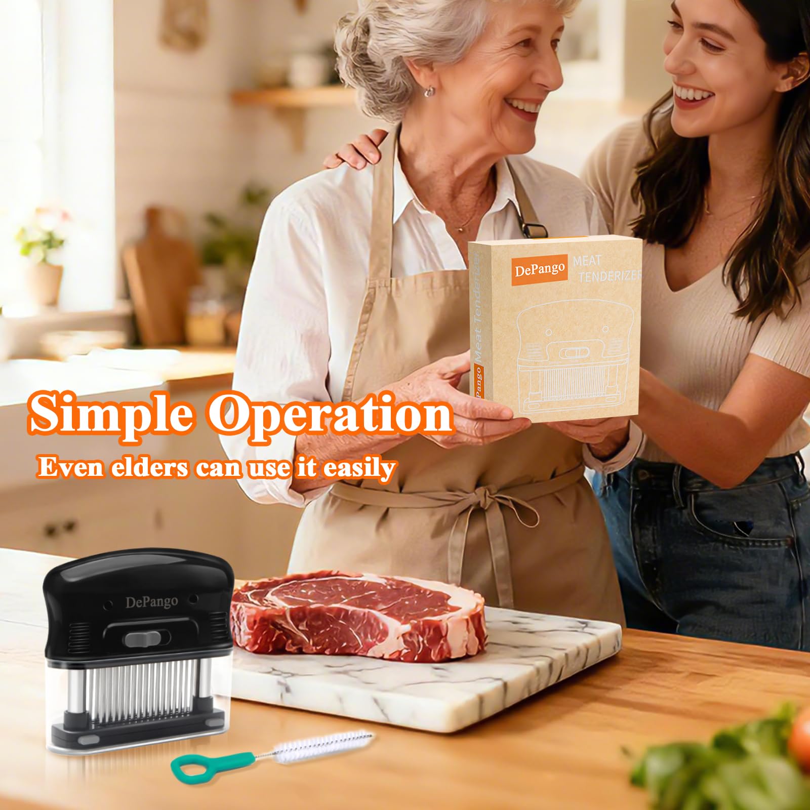 DePango Batticarne, Batticarne Acciaio Inox Professionale, Ago Inteneritore per Carne con 48 Lame in Acciaio Inossidabile, Strumento Inteneritore di Bistecca Rimovibile per Manzo, Pollo