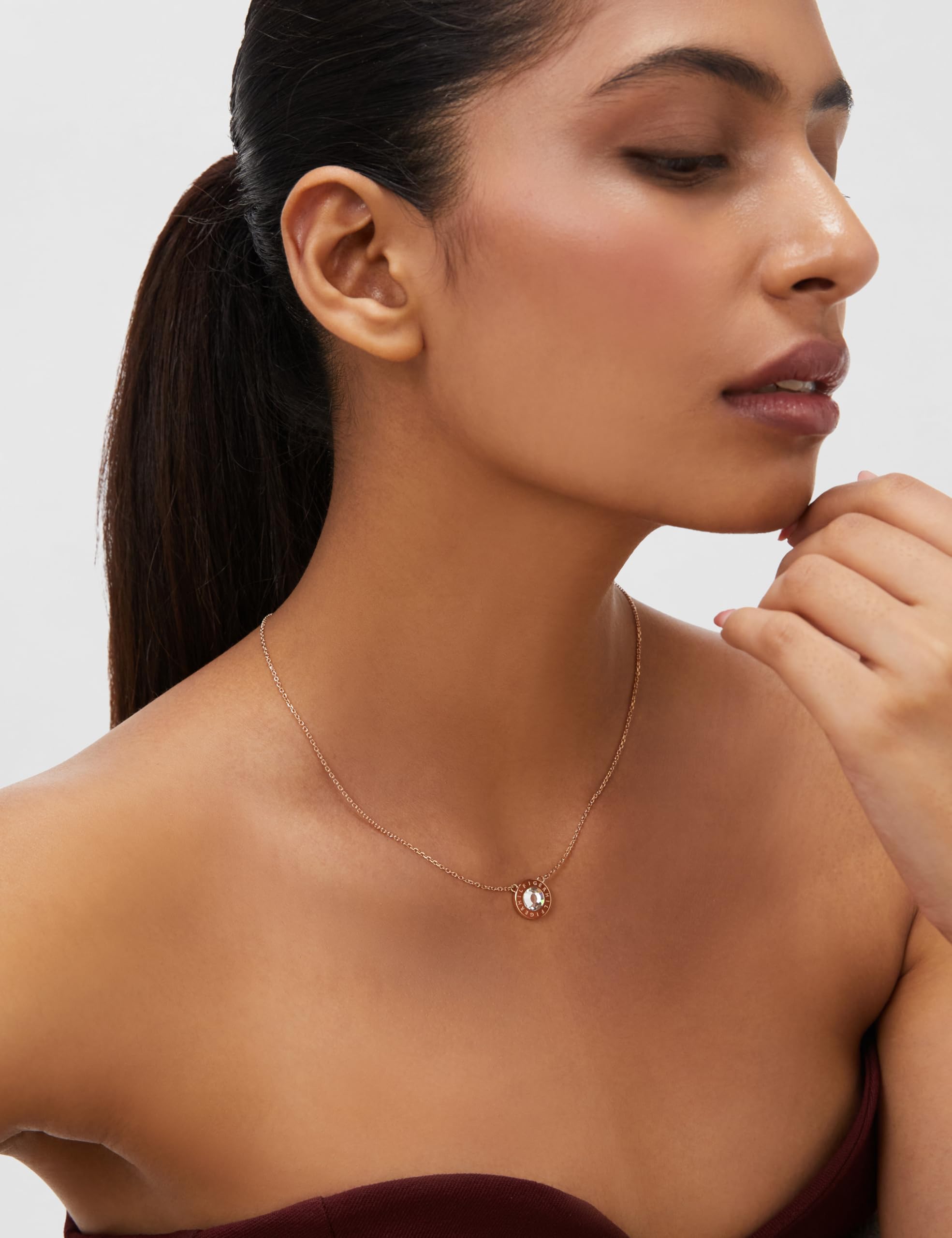 Tommy Hilfiger Jewelry Collar con Colgante para Mujer en Acero Inoxidable con un Cristal - Disponible en versión Oro Rosa o Plata