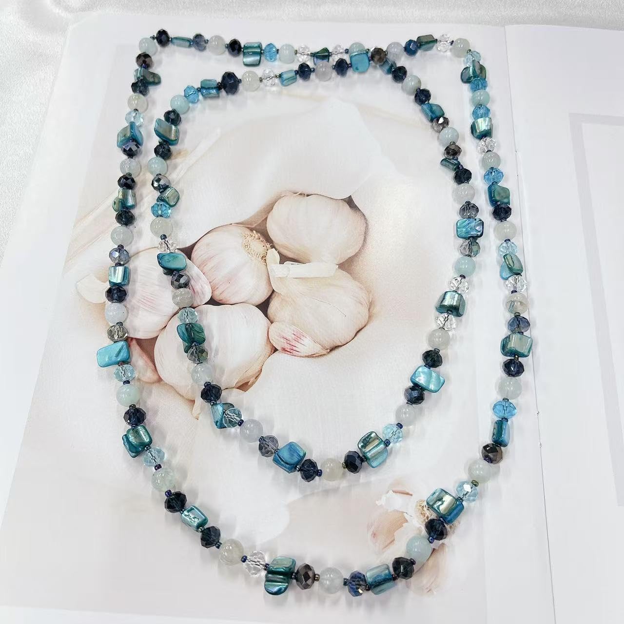 Irregular Shell Crystal Beaded Long Necklace for Women Bohemian Vintage Layered Stacking Sweater Chain Strand Handmade Statement Retro Collar Vacation Boho Costume Jewelry Gifts