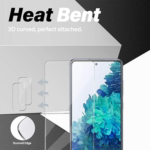 Miniatura 4 de BIGFACE Protector de pantalla de vidrio templado para Galaxy S20 FE + protectores de lente de cámara, paquete de 2, película de precisión curvada 3D