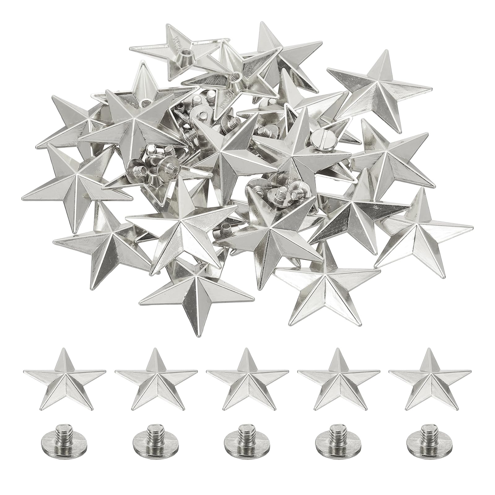 PATIKIL 31mm Star Rivets, 25 Sets Leather Rivets Studs Rivets Double Cap Spikes Rivet for Leather Crafting for Decor Repair DIY Clothing Belts Bags Shoes, Silver Tone
