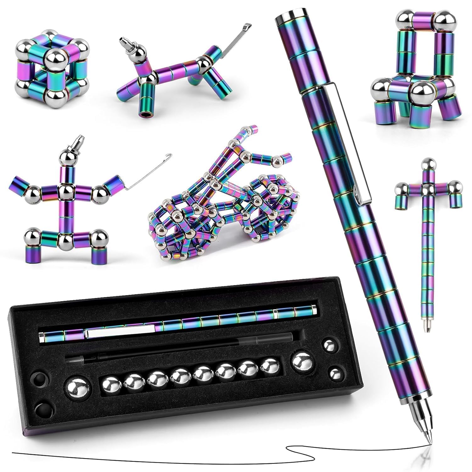 Rainbow Magnetic Fidget Pen | Decompression Magnetic Metal Pen | 2-in-1 Ballpoint & Stylus | Creative Stress Relief Office Desk Toy | Fun Gifts for Kids, Boys, Girls & Adults-image-24